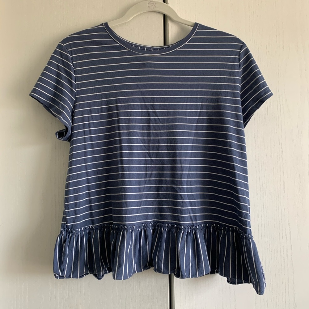 Abercrombie Blue and White Striped Flowy Tee